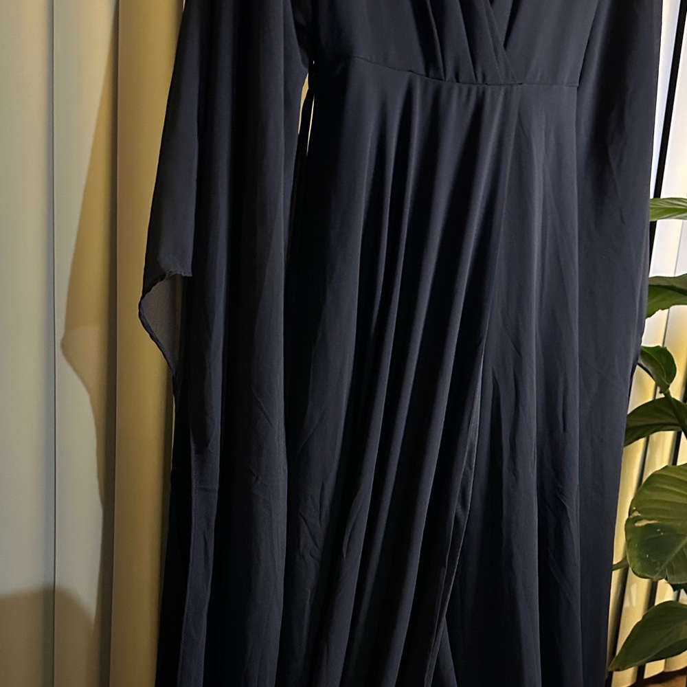 NEW Boohoo Chiffon Black Wrap Cape Sleeve Maxi Dress - Picture 10 of 14